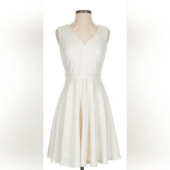Altar'd State White Scallop Neckline Pleated Fit and Flare Mini Dress - Picture 1 of 12